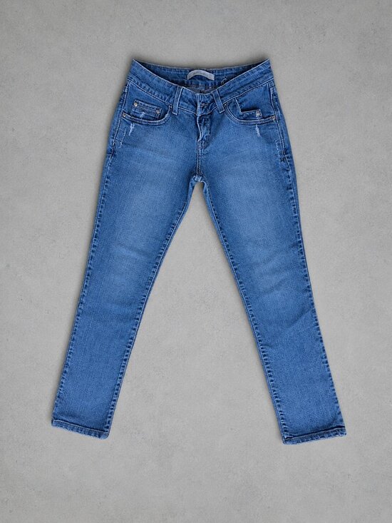 four one Denim - Y2K Distressed Skinny Jeans Light Wash Low Rise Denim